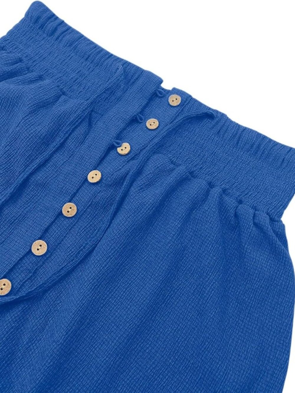 Women's Blue Tie Elastic Button Down Loose Flowy Swing Slit Front Maxi Skirt - Picture 5 of 6